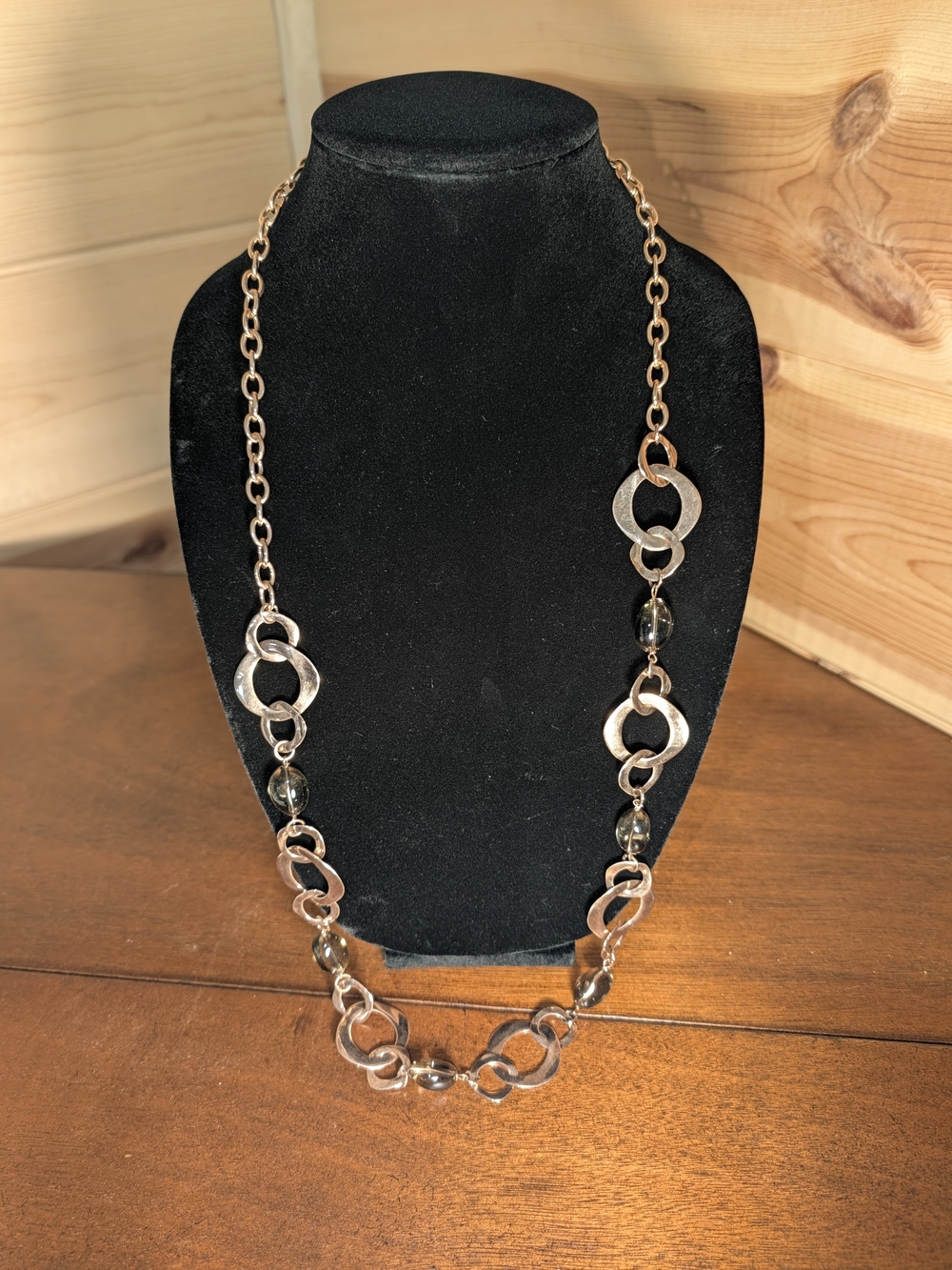 Milor Vintage Bronze Open Link Necklace with Smoky Beads